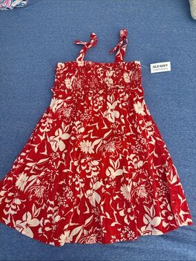Old Navy Red & White Floral Tie-Strap Sundress